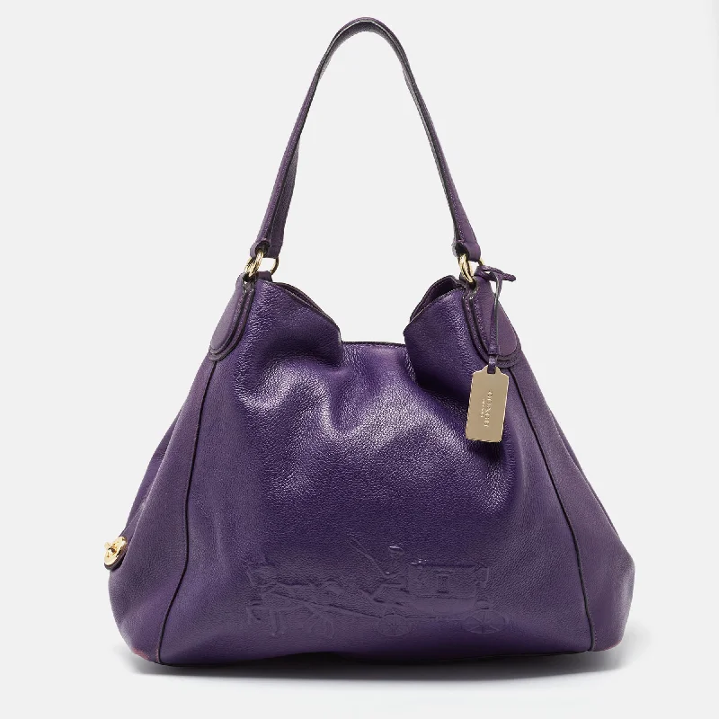 Coach Tabby bags with a classic turnlock closure for a timeless stylePurple Leather Large Horse & Carriage Large Edie Shoulder Bag