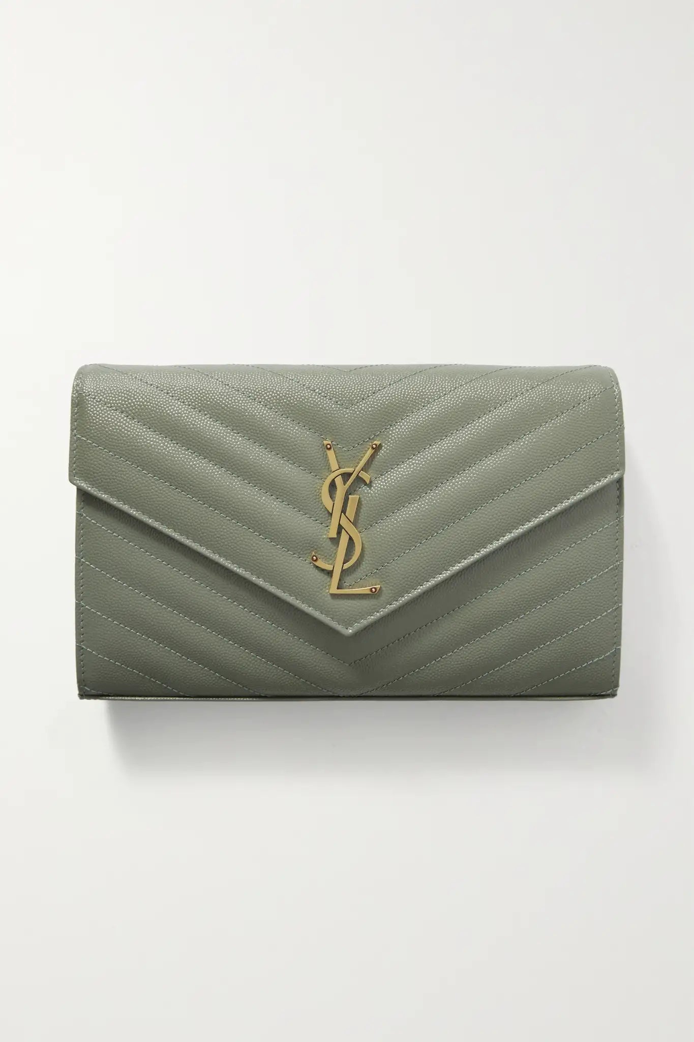 Yves Saint Laurent bags with smooth leather finishYSL SAINT LAURENT Monogramme quilted textured-leather shoulder bag (Light Green)