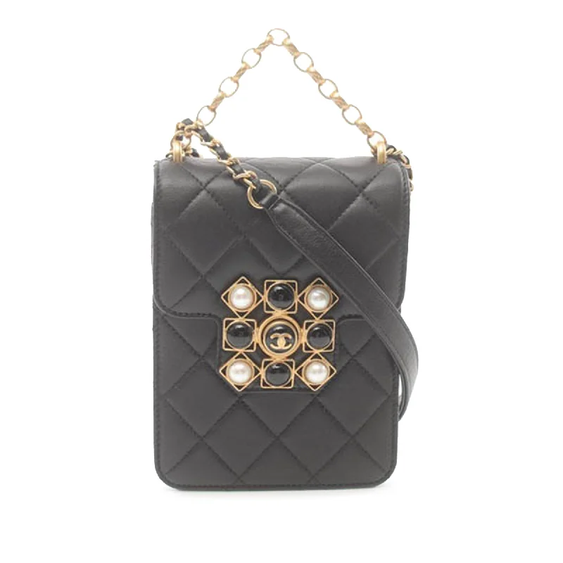 Chanel bags for women with a taste for high fashionBlack Chanel CC Quilted Lambskin Resin and Pearl North South Flap Satchel