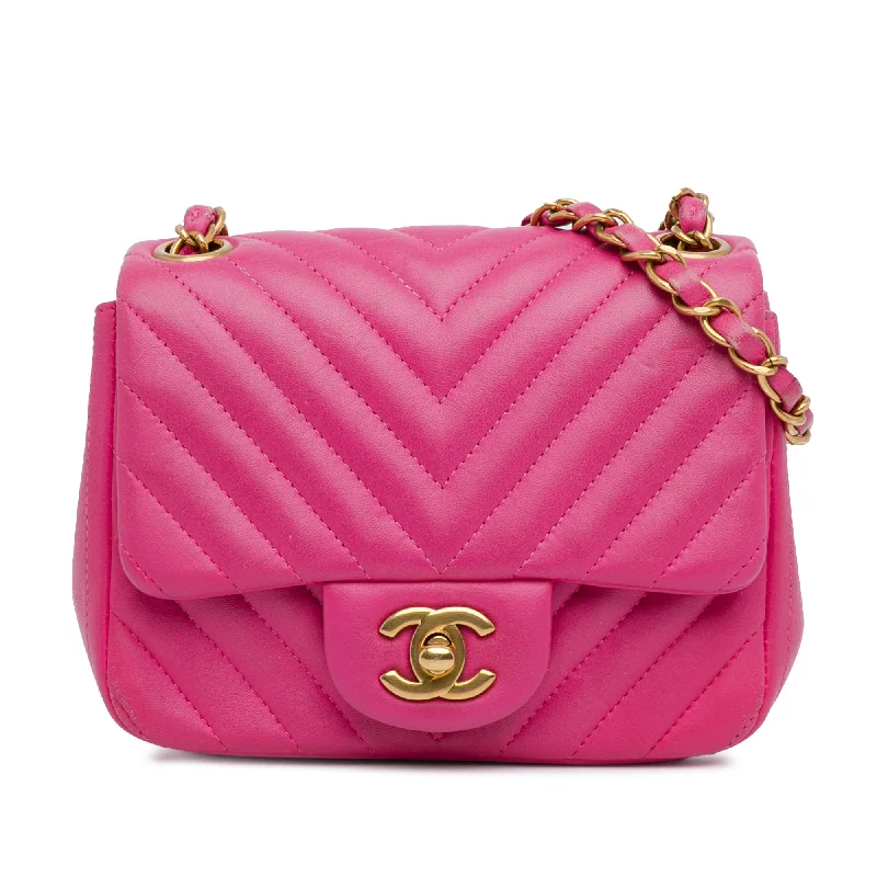 Chanel New Arrival Handbag with Gold HardwarePink Chanel Mini Square Classic Chevron Lambskin Flap Crossbody Bag