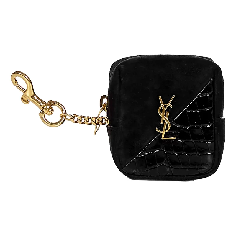 Yves Saint Laurent designer bags with gold hardwareSaint Laurent Jamie YSL Keyring Cube Black Crocodile Print Leather