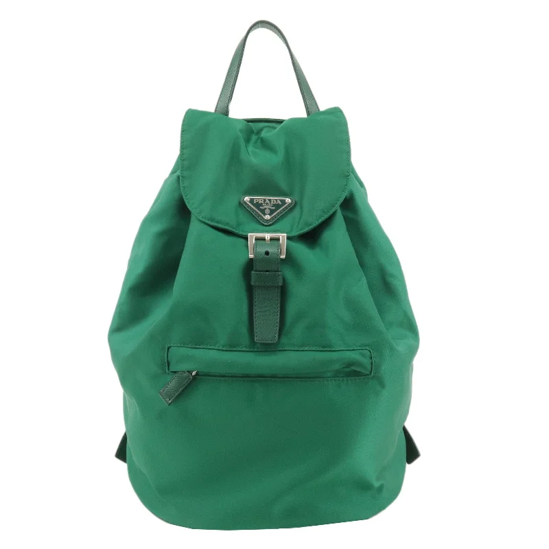 Prada bags with a zippered interior pocket for separating itemsPRADA Nylon Leather Backpack Ruck Sack Green 1BZ032