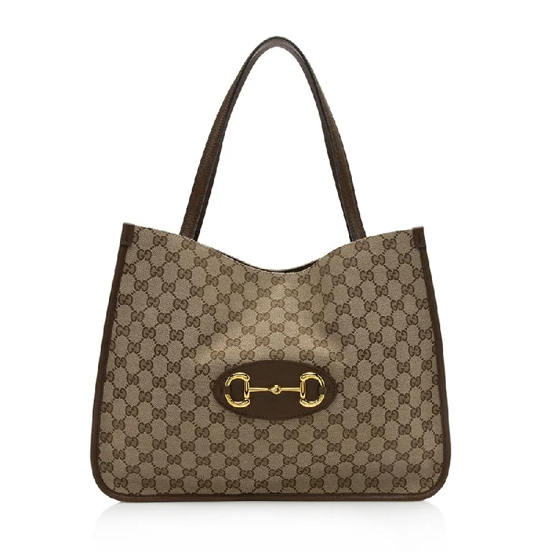 Women Gucci bags with a detachable mirror insideGucci GG Canvas Leather Horsebit 1955 Tote (SHF-11689)