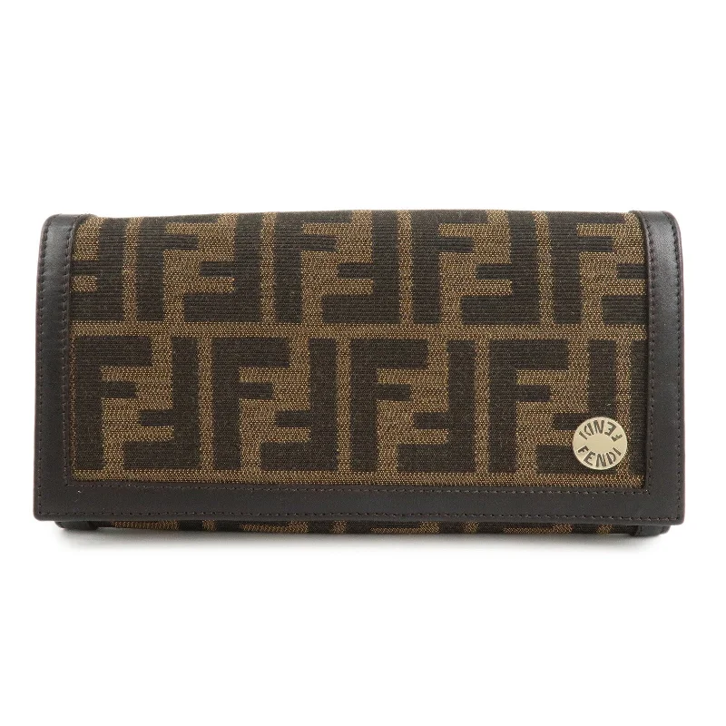 Fendi bags with a chain - link trim and a leather body for a modern and edgy lookFENDI Zucca Canvas Leather Long Wallet Brown 8M0000