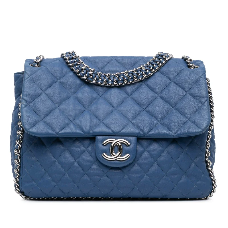 Chanel bags for women who love timeless fashionBlue Chanel Maxi Washed Lambskin Chain Around Flap Shoulder Bag