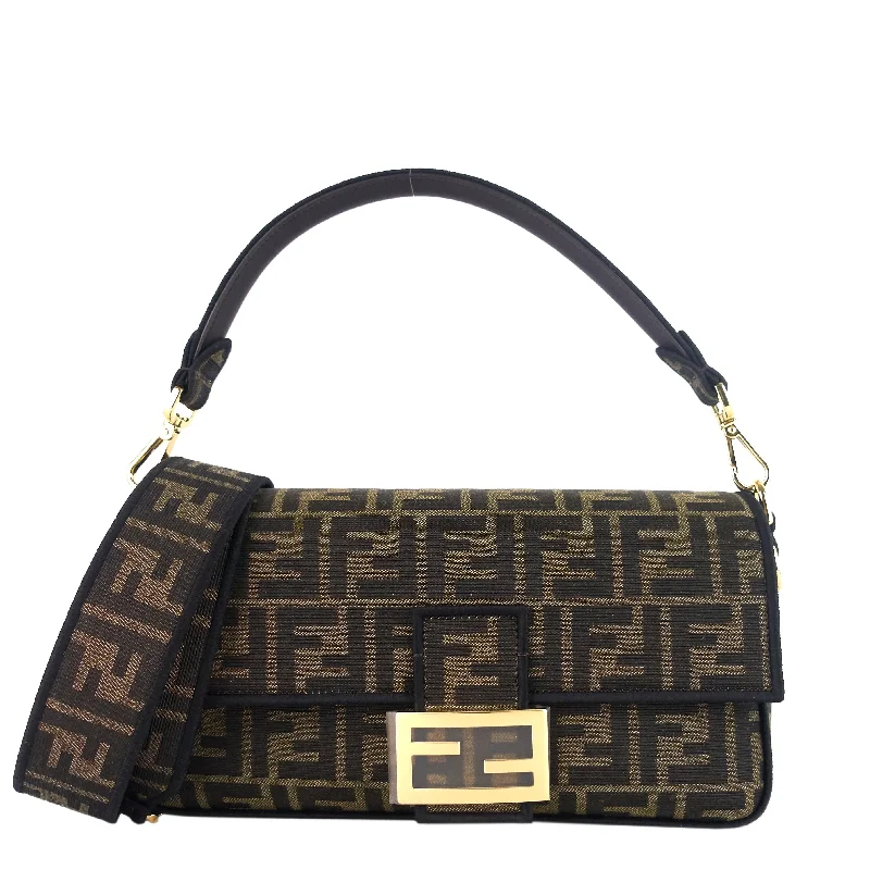 Fendi crossbody bags with a detachable coin purse for added functionality and convenience1974 Medium Tobacco Moro Jacquard FF Canvas Baguette Bag