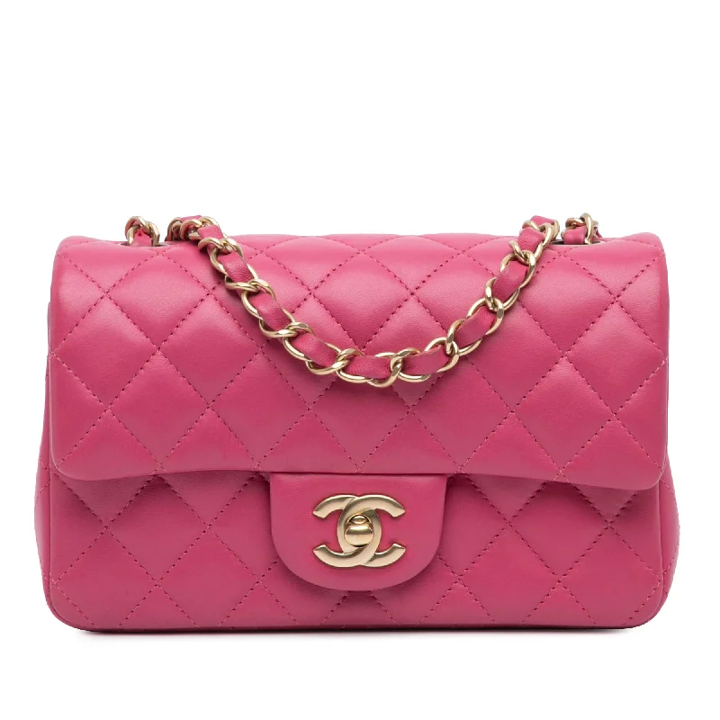 Chanel bags with iconic stitching detailsPink Chanel Mini Rectangular Classic Lambskin Single Flap Crossbody Bag