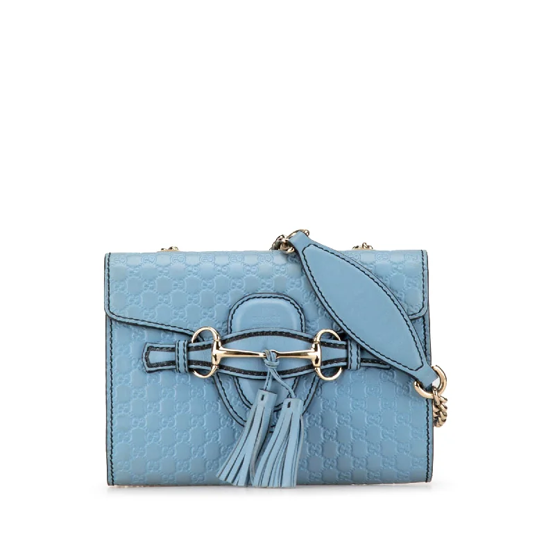 Women Gucci bags with a zip - around closure for securityBlue Gucci Mini Microguccissima Emily Crossbody