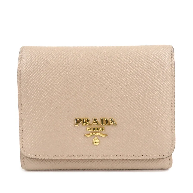 Prada Galleria bags with a structured silhouette for a professional lookPRADA Saffiano Leather Trifold Compact Wallet Beige 1MH176