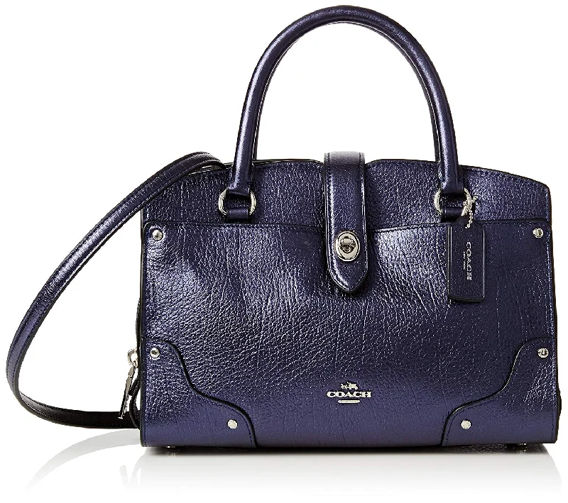 Ladies Coach Tabby bags with a textured leather surface for a more tactile lookCoach Mercer Satchel 24 Grain Leather Metallic Navy Blue Bag New