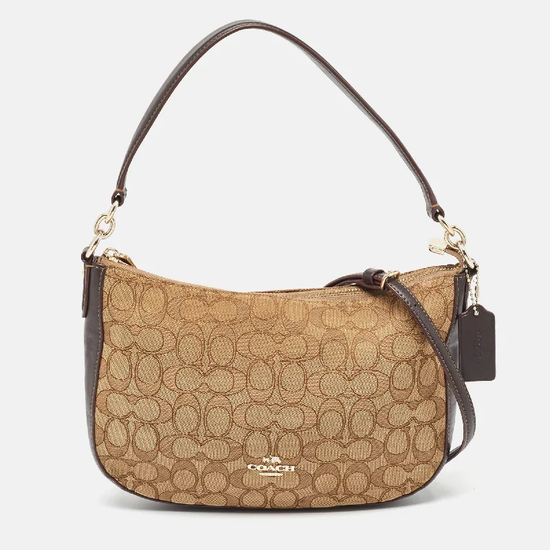 Ladies Coach shoulder bags with a magnetic - closure flap for easy accessBeige/Brown Signature Canvas and Leather Chelsea Hobo