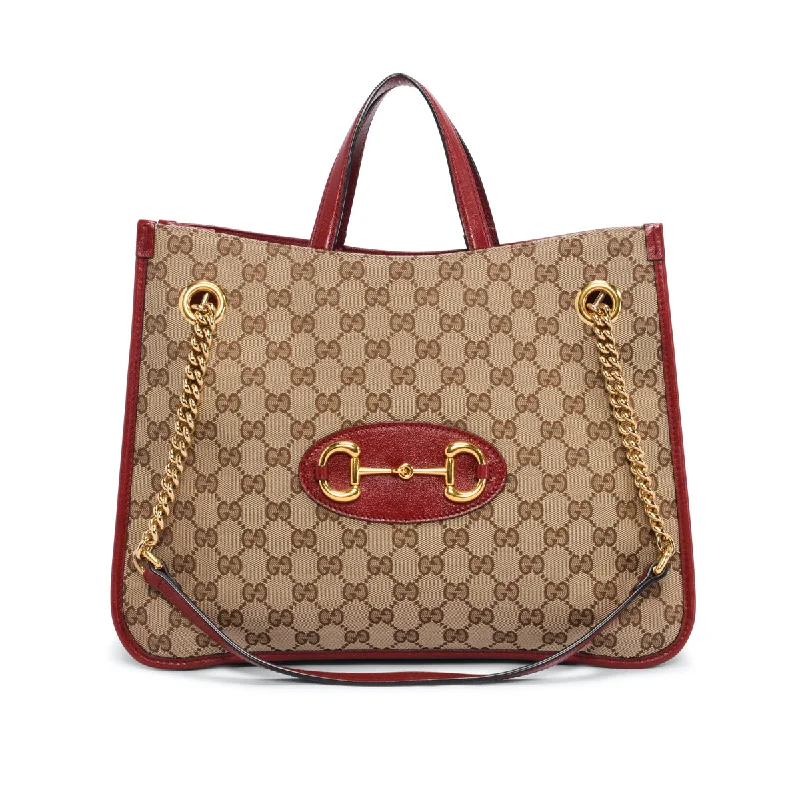 Ladies Gucci handbags with a detachable coin purse insideGucci Red GG Canvas Horsebit Tote