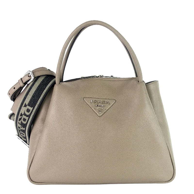 Ladies Prada shoulder bags with a tassel - adorned zipper for added charmLarge Vitello Daino Leather Bag