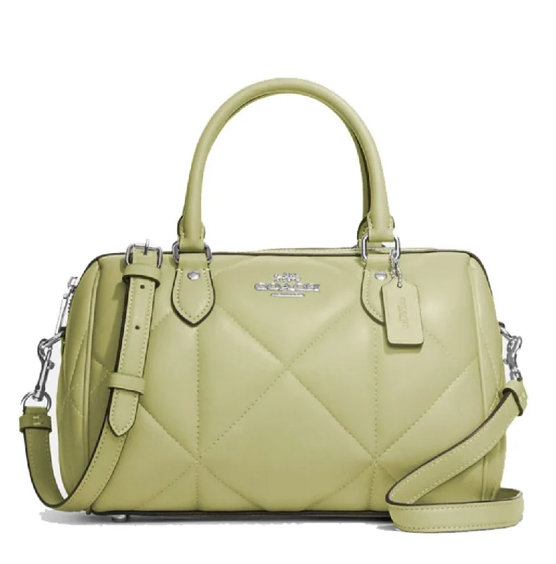 Coach backpacks with a padded back panel for comfort during long - term useCoach Diamond Quilted Leather Rowan Satchel CJ610 Lime