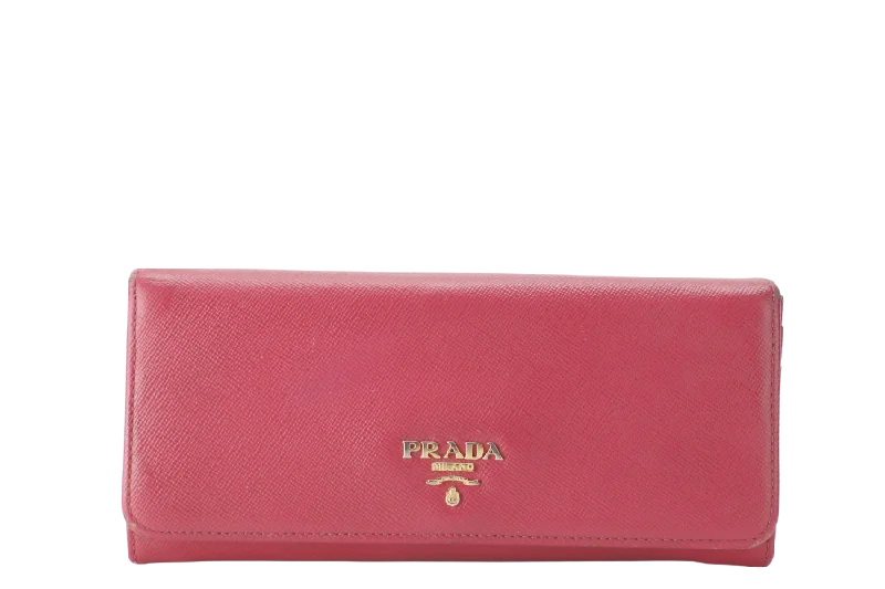 Prada bags with a chain - link trim and a leather body for a modern and stylish edgePRADA PEONY PINK SAFFIANO LONG WALLET (1MH132) WITH BOX NO CARD