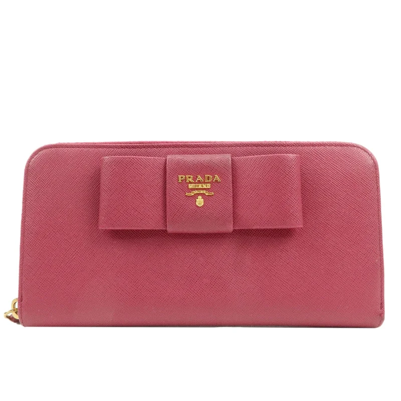 Small - sized Prada Saffiano leather bags for a compact and stylish carryPRADA Logo Saffiano Leather Round Zipper Long Wallet Pink 1M0506