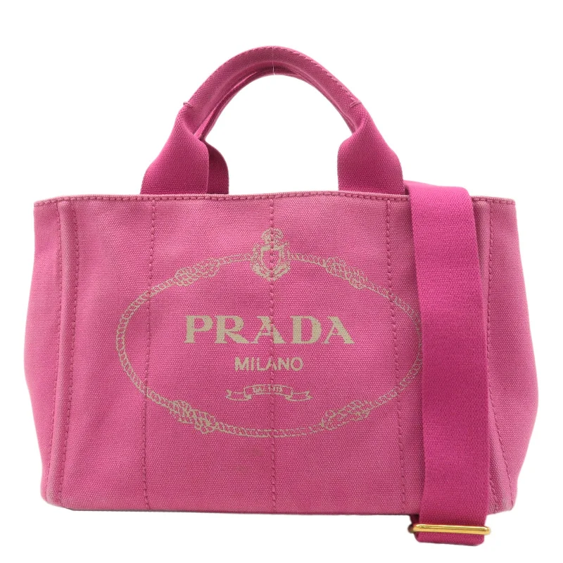 Prada crossbody bags in a vibrant red for a bold fashion statementPRADA Canapa Mini Canvas 2Way Bag Hand Bag Pink B2439G