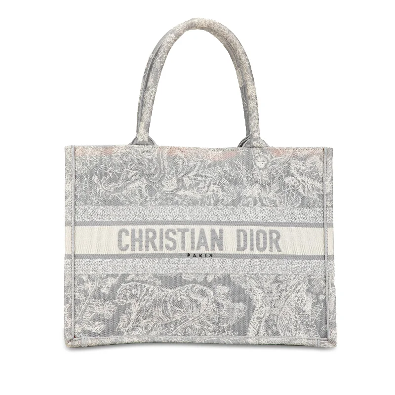 Christian Dior handbags with a snap - button closure and a decorative buckleGray Dior Medium Toile de Jouy Book Tote