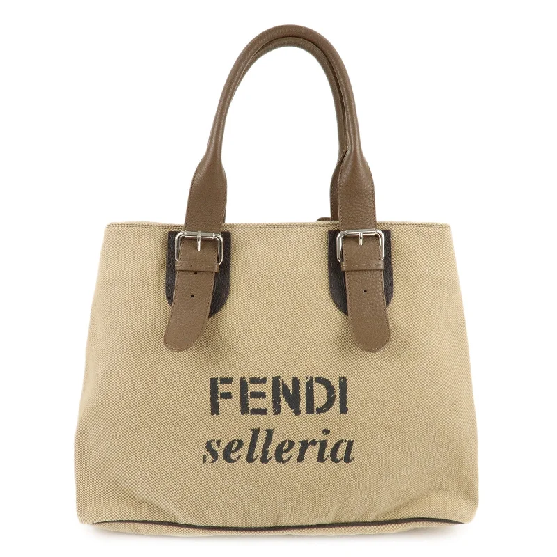 Fendi backpacks with a retractable handle for easy transportationFENDI Canvas Leather Tote Bag Shoulder Bag Hand Bag Beige