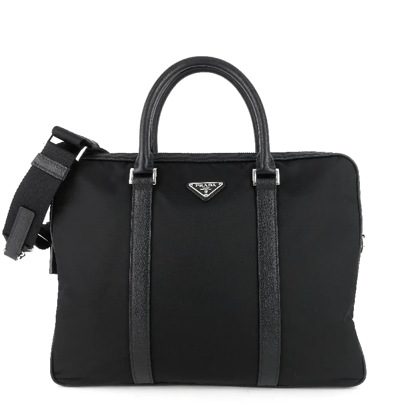 Prada Galleria bags with a structured silhouette for a professional lookConvertible Tessuto Nylon and Saffiano Leather Briefcase Bag