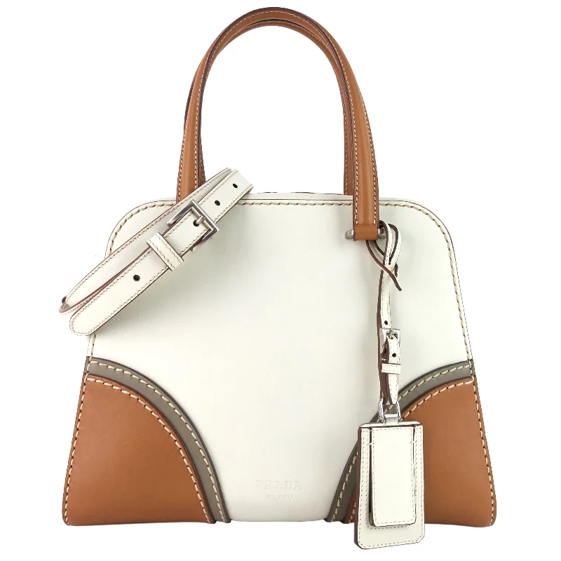 Prada handbags with a metal - framed clasp for durability and styleTri-coloured Vitello Daino Leather Satchel Bag