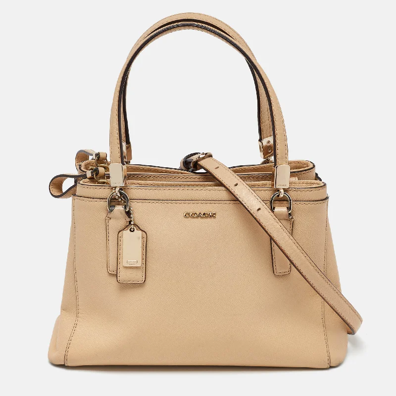 Coach backpacks with a padded back panel for comfort during long - term useBeige Leather Mini Christie Carryall Double Zip Tote