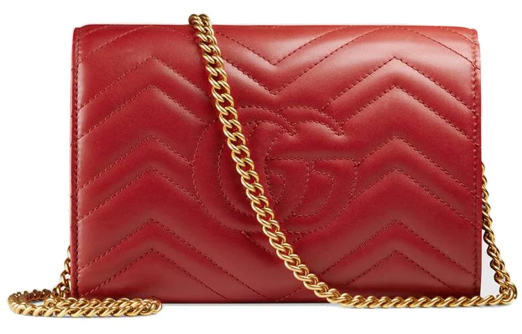 Women Gucci bags with a zip - around closure for security(WMNS) GUCCI GG Marmont Series Mini Red Shoulder Bag 474575-DRW1T-6433