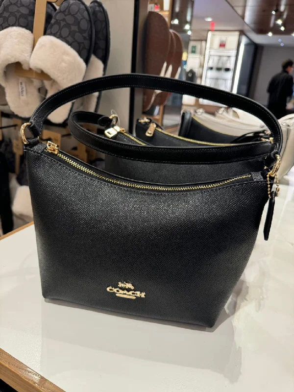 Coach bags with a front - flap pocket and a turnlock for a classic aestheticCoach Zip Top Shoulder Bag In Gold Black (Pre-Order)