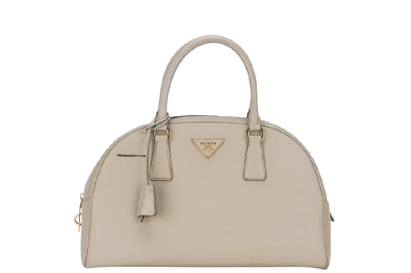 Ladies Prada shoulder bags with a wide - width strap for enhanced comfortPRADA DOME HANDBAG (BL0852) POMICE SAFFIANO LEATHER GOLD HARDWARE WITH LOCK&KEYS, DUST COVER AND CARD