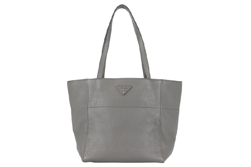 Prada Cleo bags with a crystal - embellished logo for added luxuryPRADA VITELLO DAINO TOTE BAG (BR5090) GREY LEATHER SILVER HARDWARE NO DUST COVER