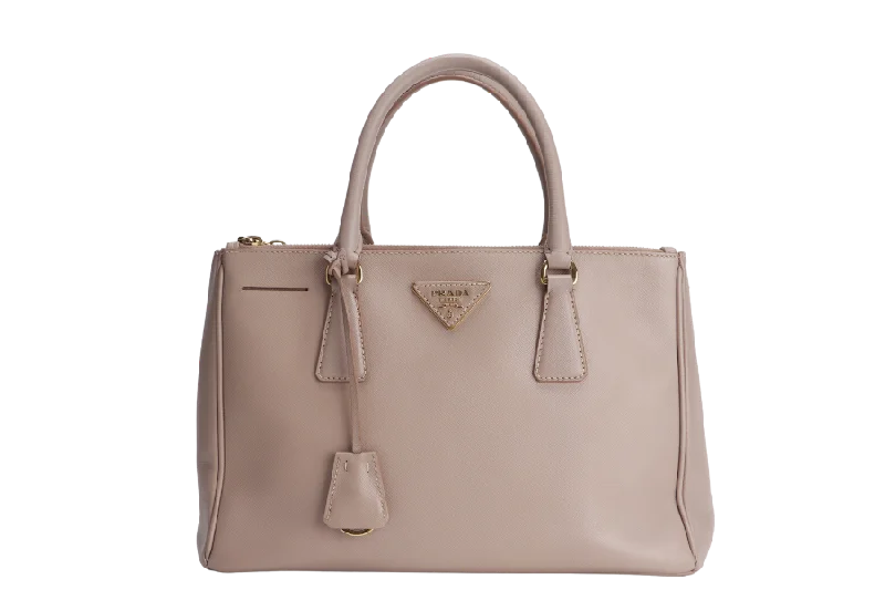 Prada bags with a detachable mirror inside for quick touch - upsPRADA SMALL GALLERIA 2WAY USE TOTE BAG BEIGE SAFFIANO LEATHER GOLD HARDWARE WITH DUST COVER, NO CARD