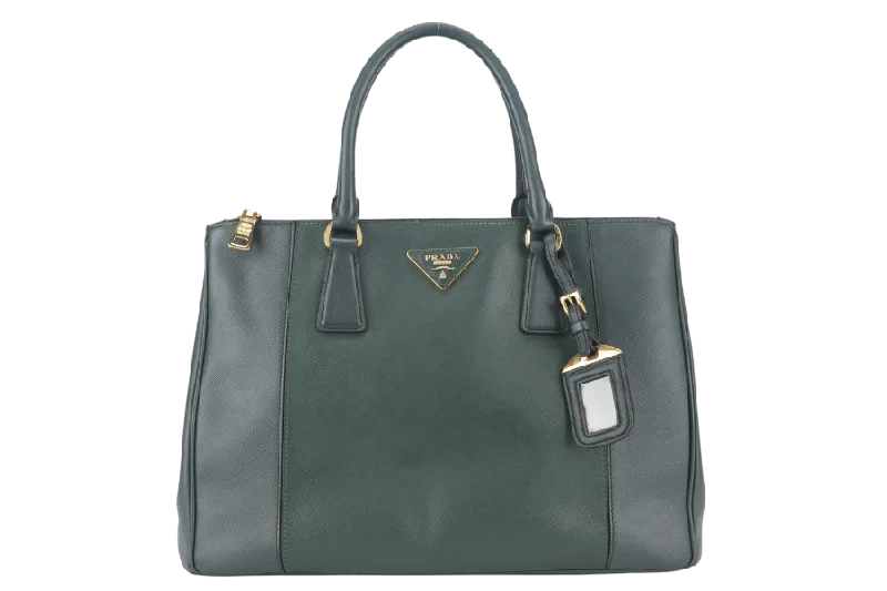 Prada bags with a detachable mirror inside for quick touch - upsPRADA MEDIUM GALLERIA TOTE GREEN BICOLOR SAFFIANO LUX LEATHER GOLD HARDWARE WITH STRAPS AND DUST COVER