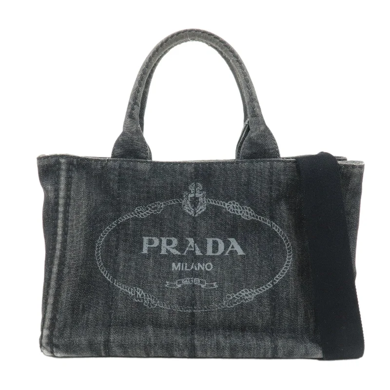 Prada nylon backpacks with a hidden back pocket for securityPRADA Canapa Mini Canvas 2Way Bag Tote Bag Black 1BG439