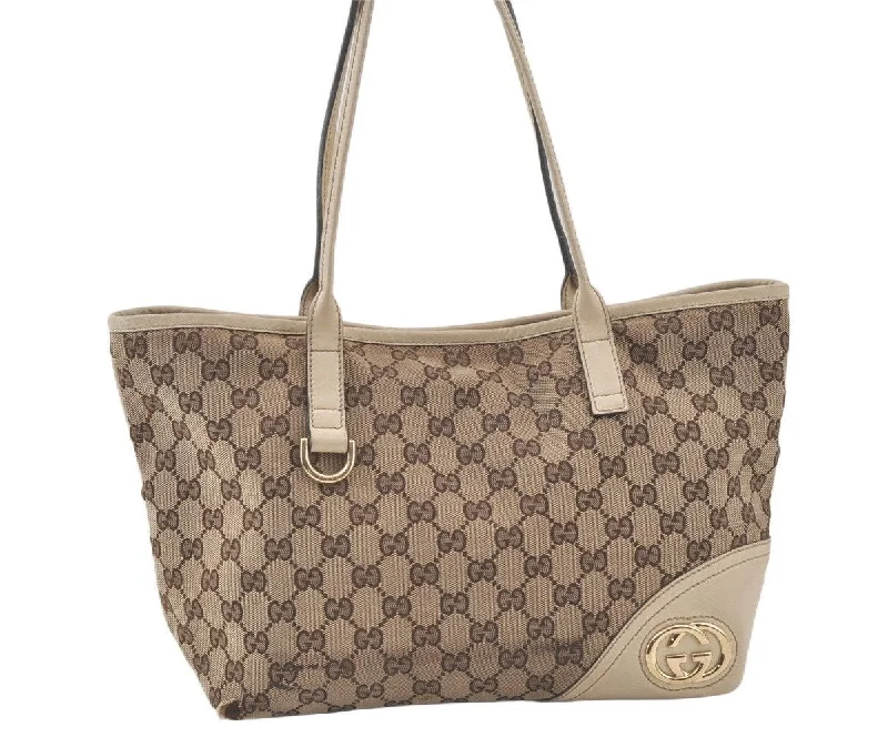 Women Gucci Sylvie bags with a leather - wrapped handleAuthentic GUCCI New Britt Shoulder Tote Bag GG Canvas Leather 169946 Brown 7659K