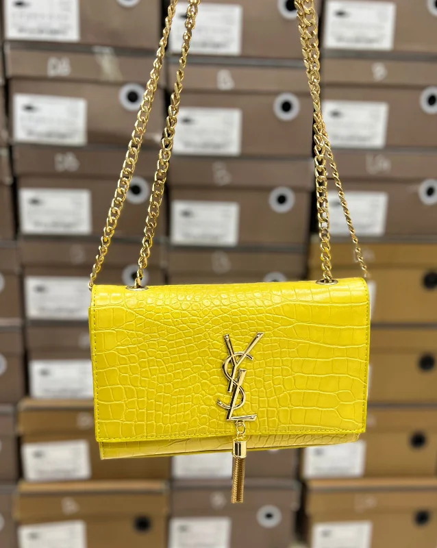 Yves Saint Laurent bags with smooth leather finishSaint Laurent Croc Embossed Tassel Crossbody Bag For Girls (Yellow)