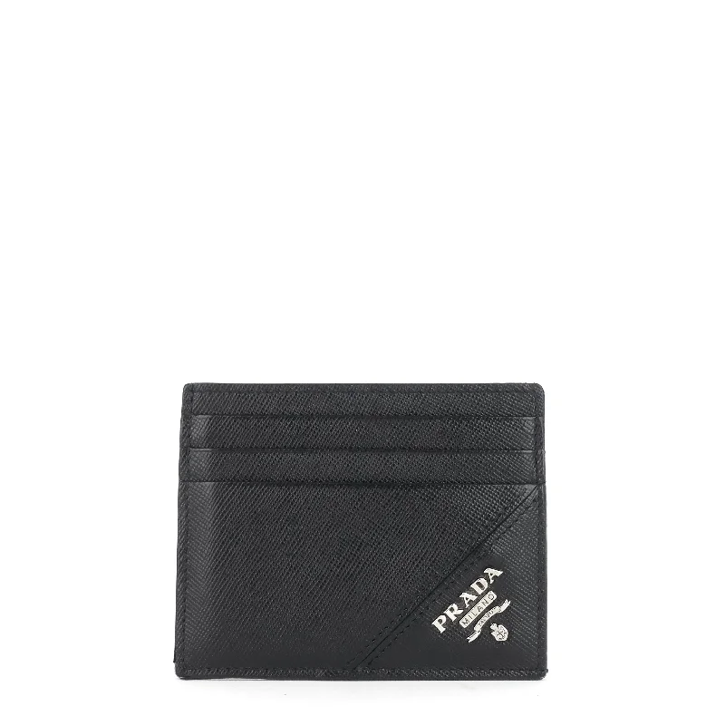 Prada bags with a zip - top closure and multiple interior pockets for organizationLogo Saffiano Leather Card Holder