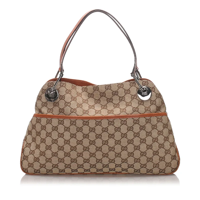 Small - sized Women Gucci shoulder bags for evening outingsGucci Brown Beige Canvas Fabric GG Eclipse Tote Bag Italy