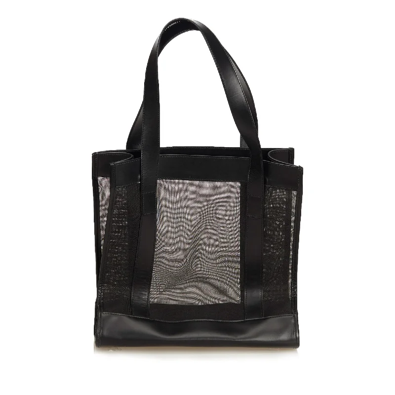 Women Gucci bags with a front - flap pocket for quick - access itemsGucci Black Mesh Fabric Tote Italy