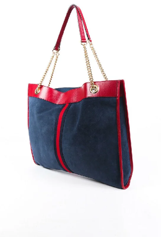 Women Gucci crossbody bags with a keychain holderGucci Bag Rajah Large Blue Suede Leather Tote