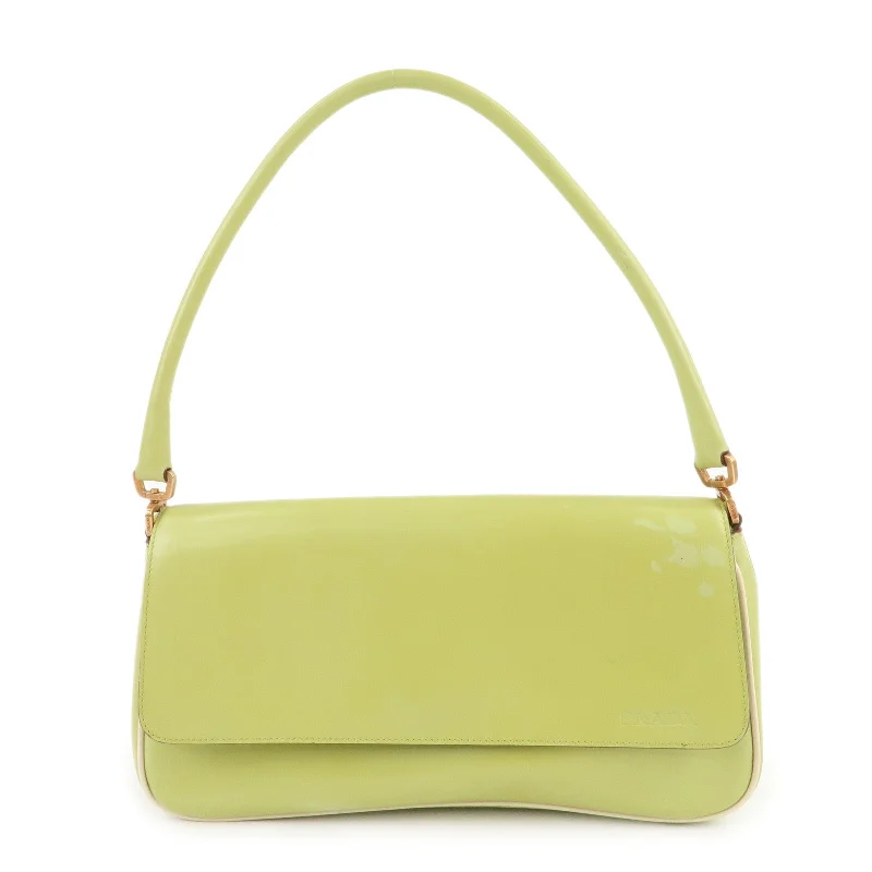 Prada Cleo bags with a curved shape and a chain - link shoulder strapPRADA Leather Shoulder Bag Hand Bag Light Green B10689