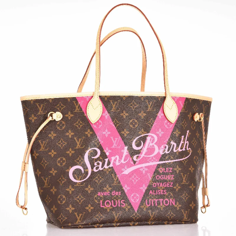 Louis Vuitton bags with a snap - button closure and a decorative charm for styleLouis Vuitton Saint Barth Neverfull Rose Ballerine Tote Stunning Limited