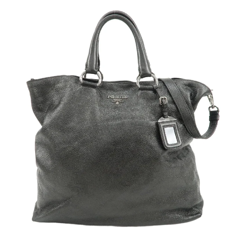 Prada handbags with a beaded trim for a touch of glamour and elegancePRADA Leather 2 Way Bag Tote Bag Metallic Gray  Hardware