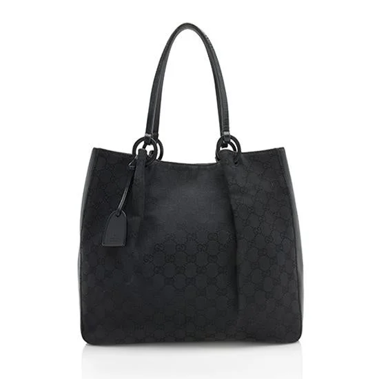 Ladies Gucci shoulder bags with a wide - width strapGucci GG Canvas Leather Ring Large Tote