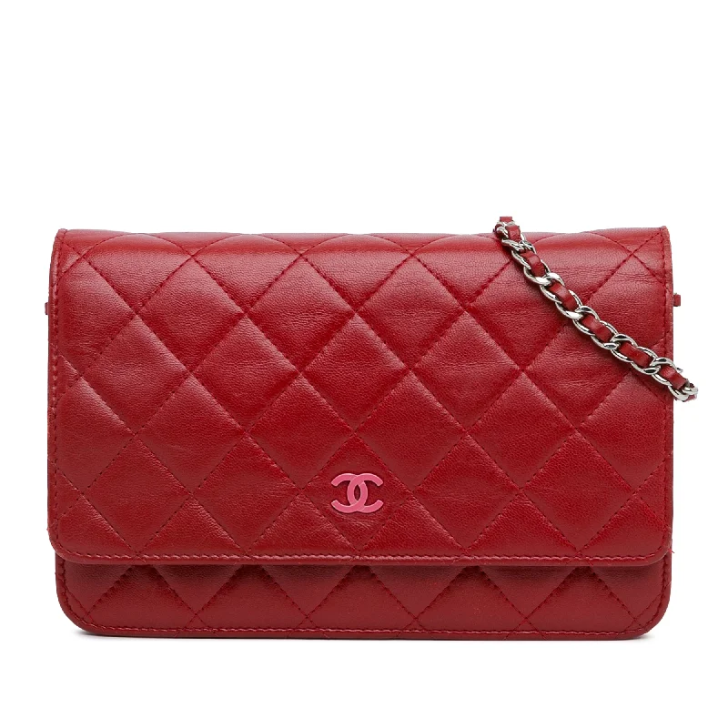 Chanel bags for women who love timeless fashionRed Chanel Classic Lambskin Wallet on Chain Crossbody Bag