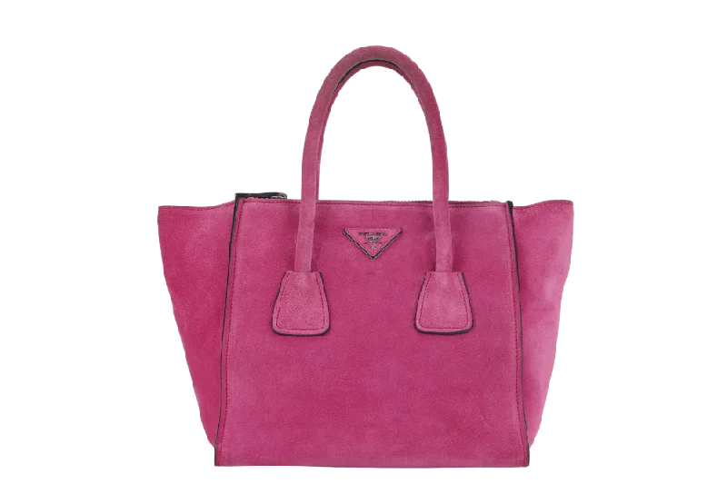 Ladies Prada handbags with a detachable wallet inside for added conveniencePRADA 2WAYS BAG (BN2625) MEDIUM PINK SUEDE SILVER HARDWARE WITH DUST COVER AND STRAP