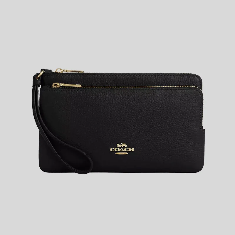 Coach bags with a zippered interior pocket for separating itemsCOACH Double Zip Wallet Black CU919