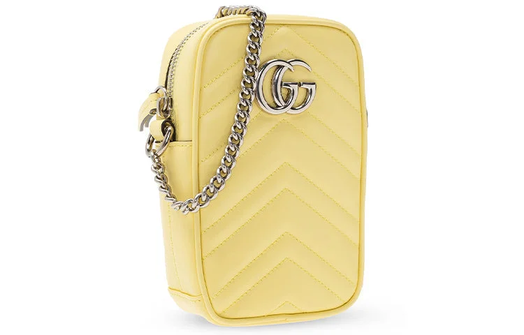 Women Gucci bags with a front - flap pocket for quick - access items(WMNS) GUCCI GG Marmont Shoulder Bag Yellow 598597-DTDCP-7412