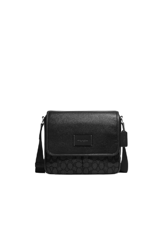 Coach Borough bags with a structured silhouette and a magnetic - snap closureCoach Sprint Map Shoulder Bag In Signature Jacquard In Charcoal Black CE534