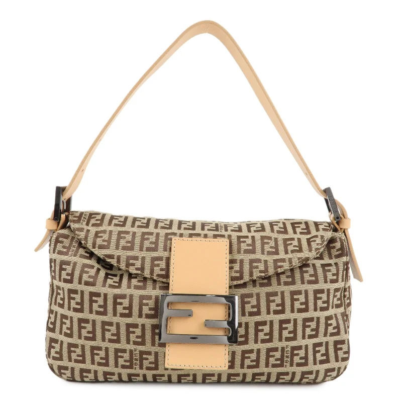 Fendi tote bags with a reinforced bottom for increased durabilityFENDI Zucchino Canvas Leather Shoulder Bag Beige 8BR003