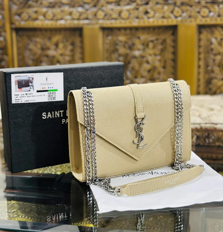 Yves Saint Laurent bags with bold metallic accentsYves Saint Laurent Premium Quality YSL Bag - With Long Chain and Brand Box (Beige)